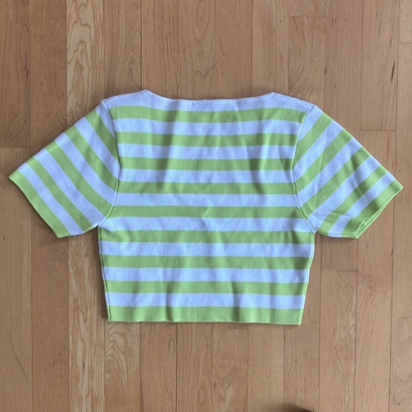NEW Zara Large cropped square-neck green white stripes sweater - Picture 9 of 10